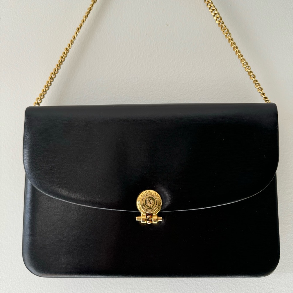 RARE Vintage Dior Black Calf Leather Flap Chain Bag